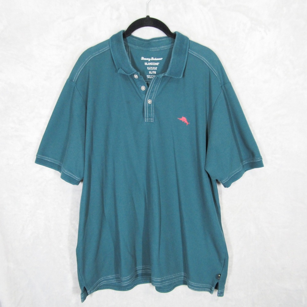 Tommy Bahama IslandZone Supima Polo Shirt Mens XL Teal Green Short Sleeve Marlin